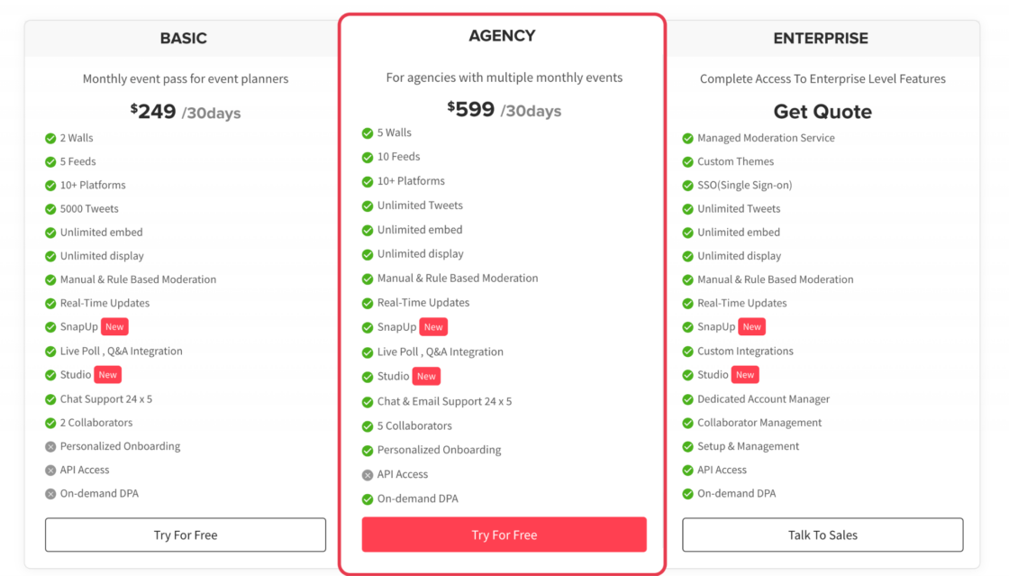 Taggbox Pricing Plans compared to Tagembed