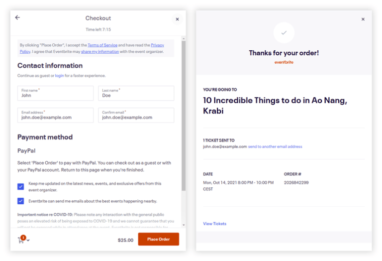 Ticket checkout – Event Feed for Eventbrite