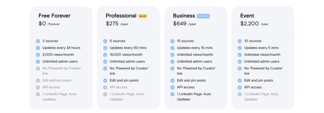 Curator.io pricing compared to embedsocial pricing