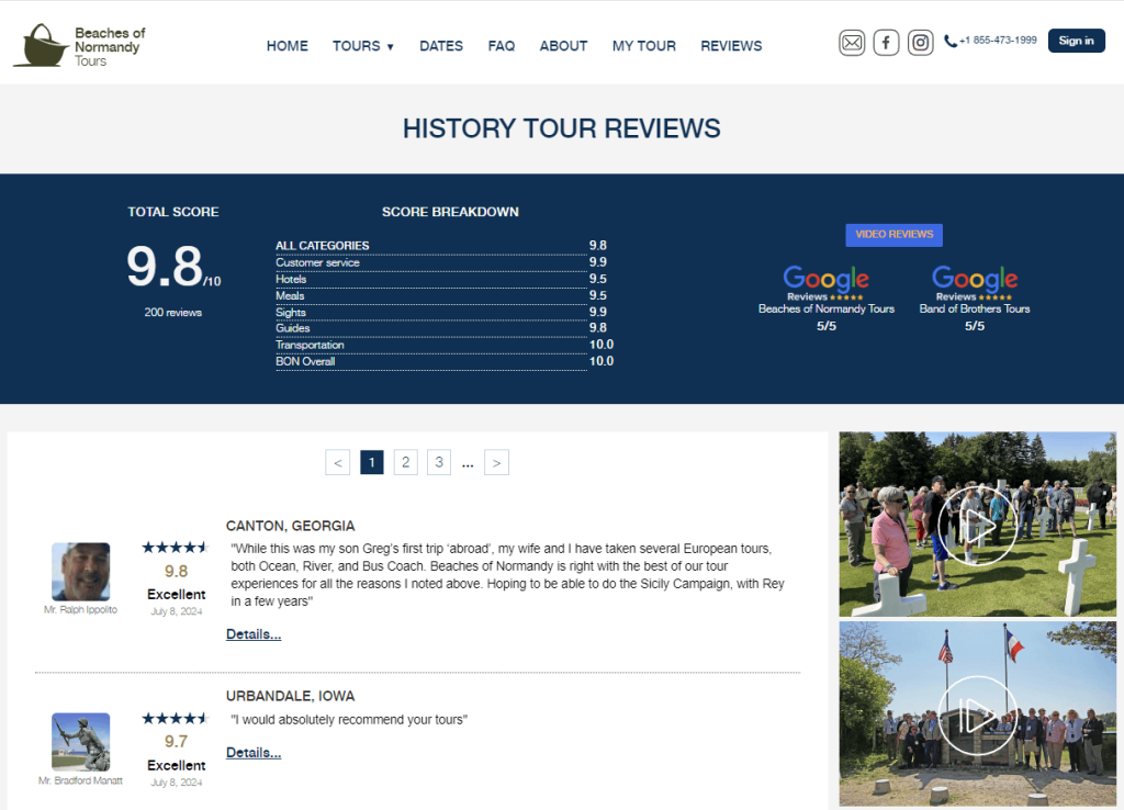 positive reviews example from the beaches of normandia website