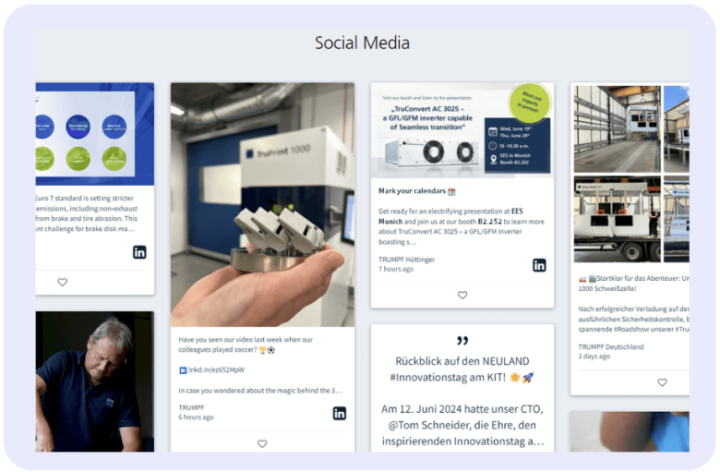 embed a linkedin feed on website example screenshot of a linkedin widget from the Trumpf website