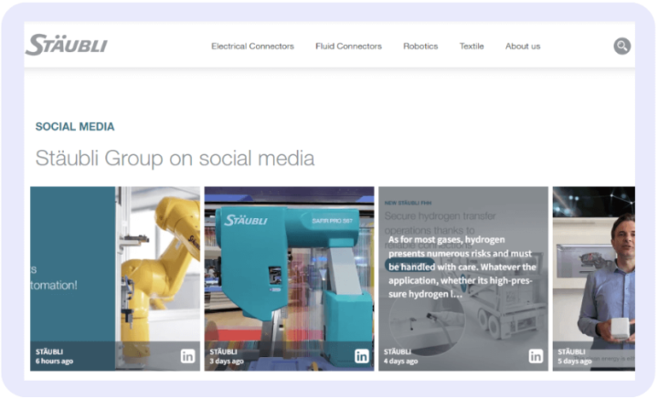 embed a linkedin feed on website example screenshot of a linkedin widget from the Stäubli Group website