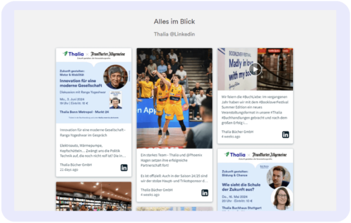 embed a linkedin feed on website example screenshot of a linkedin widget from the thalia.de website