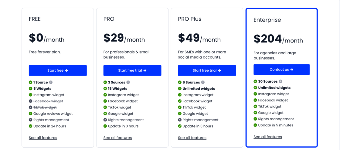 EmbedSocial Pricing compared to flockler