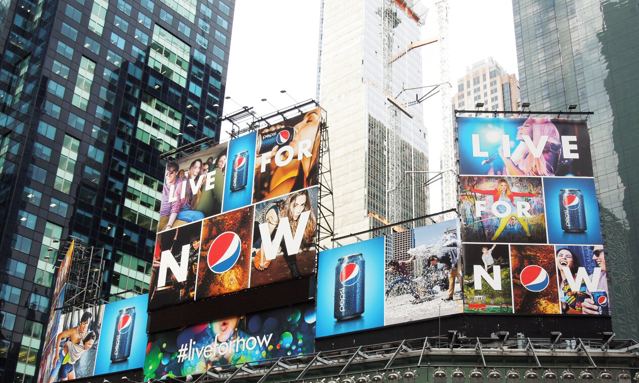 Campaign billboards from Pepsi in Times Square.