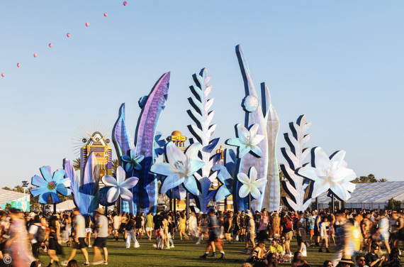 Artistic installations at Coachella where attendees take photos.